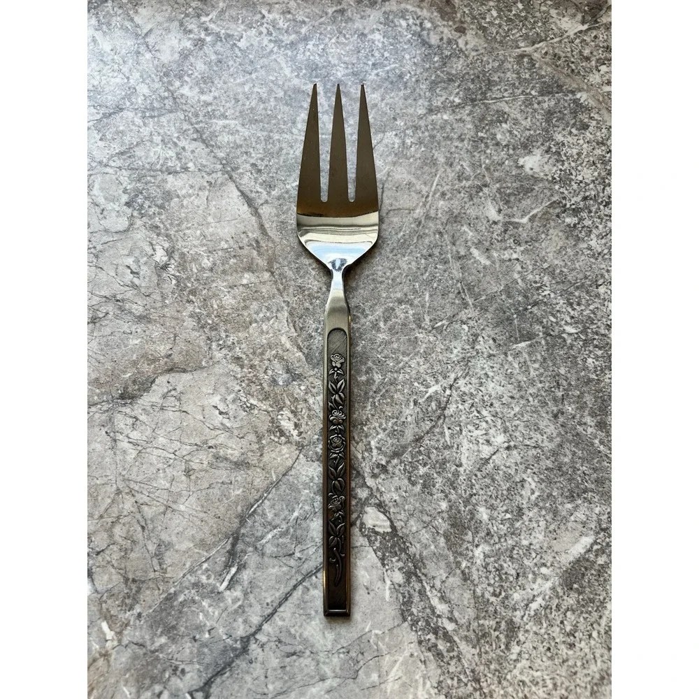 Maria Grande Rose Pattern Stainless Japan Serving Fork Vintage Flatware 8.5